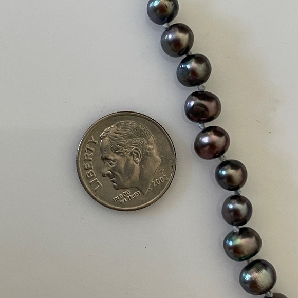 Genuine Black Freshwater Pearls Sterling Silver .925 Clasp 17" Long - Picture 7 of 7